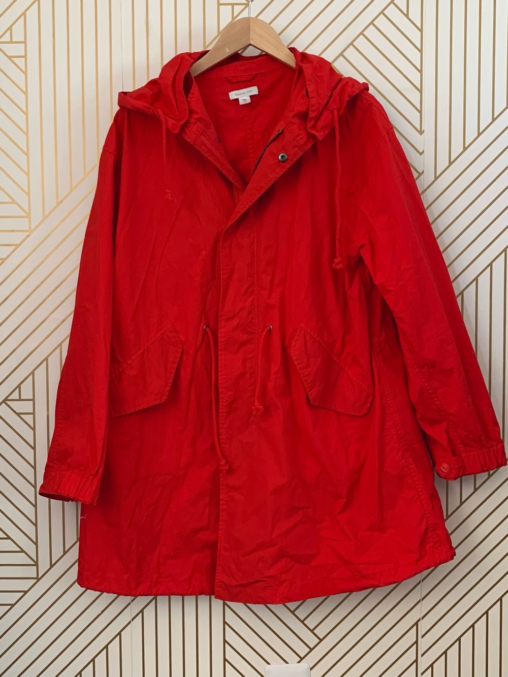 Garnet Hill 100% Cotton Raincoat Long Utility Jacket Hooded Outdoor Spring Coat
